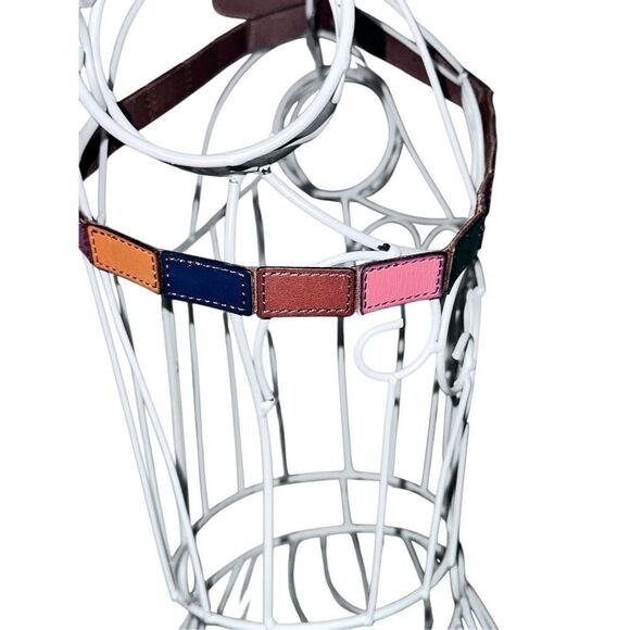 RARE Vintage Y2K Fossil Fossil Leather Patchwork Bohemian Hippie Belt Multi Colo - Picture 6 of 12